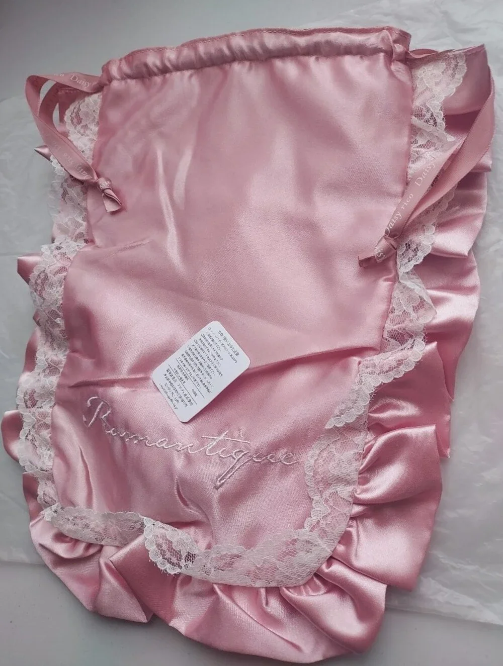 Japan brand Pink lace Satin Lace cloths cosmetic drawstring bag pouch